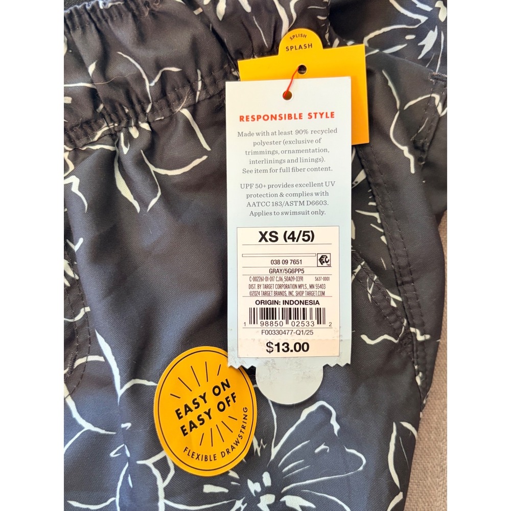 Cat & Jack Gray Hawaiian Floral Mesh Lined Swim Trunks Shorts Boy XS 4-5 NEW NWT - Picture 6 of 8